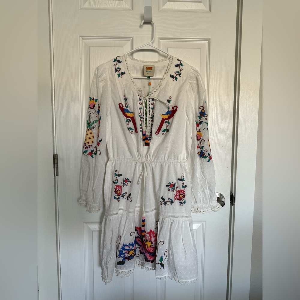 Farm Rio mini white embroidered dress MEDIUM